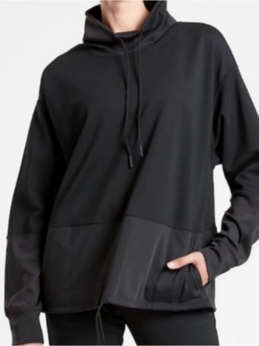 Athleta Hermosa Sweatshirt Black Relaxed Pullover Hoodie with Drawstring